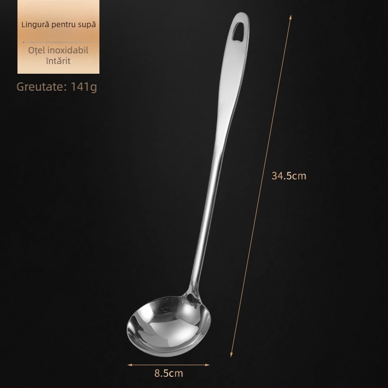 Set lingură de supă și strecurător din oțel inoxidabil – construcție îngroșată, rezistență la temperaturi înalte, mâner și lingură din oțel inoxidabil, imprimare logo, personalizare disponibilă