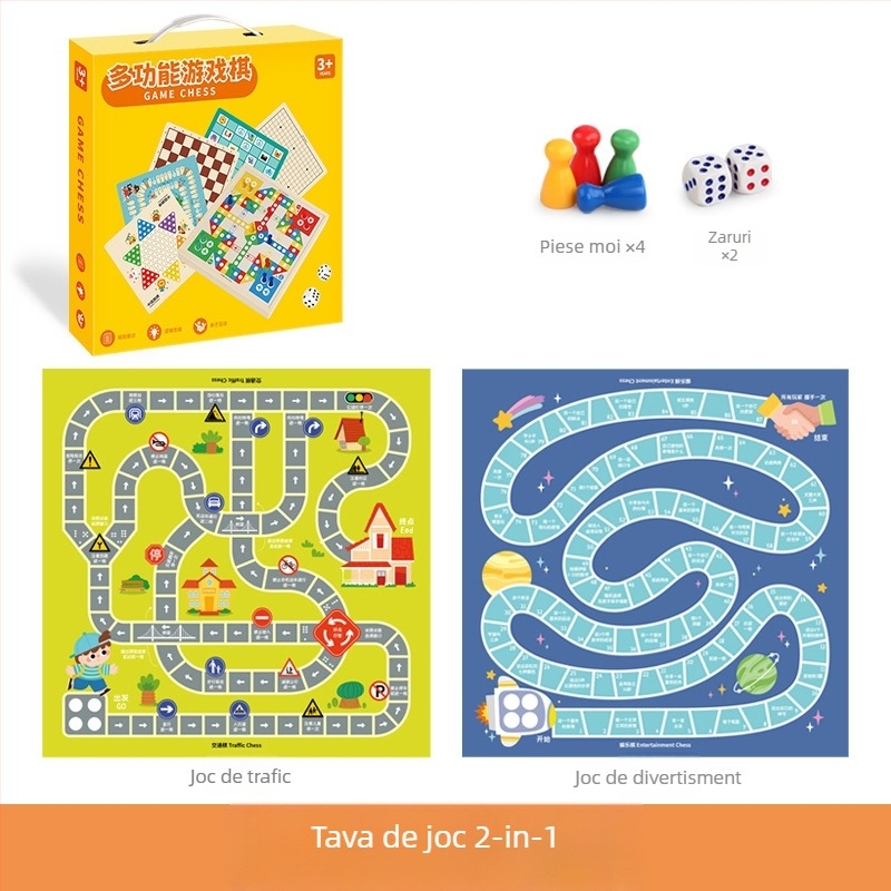 Joc de masă educațional din lemn, 2 în 1 pentru copii: Gomoku și Flying Chess, cu cutie cadou portabil; stimulează dezvoltarea intelectuală și coordonarea mână-ochi.