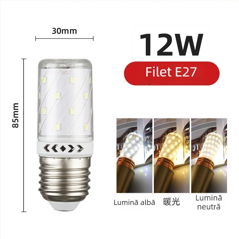 Lampă LED corn, soclu E27/E14, 220V, 1000 lm, 3000K, fascicul 360°