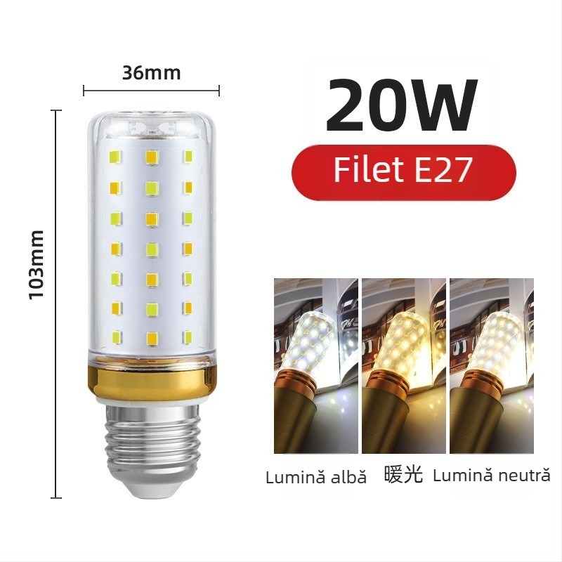 Lampă LED corn, soclu E27/E14, 220V, 1000 lm, 3000K, fascicul 360°