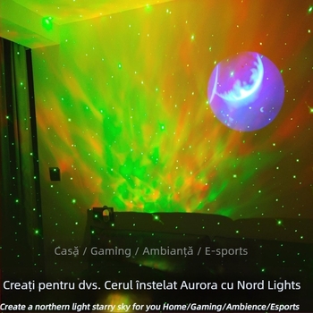 Lampă de lună cu proiector stelat, alimentare USB, difuzor Bluetooth, lumină ambientală LED, pentru masă