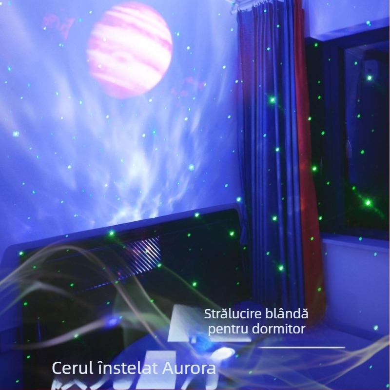 Lampă de lună cu proiector stelat, alimentare USB, difuzor Bluetooth, lumină ambientală LED, pentru masă