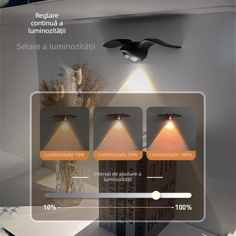Lampă de noapte LED cu senzor de mișcare, design pescăruș, utilizare interioară/exterioară, baterie încorporată