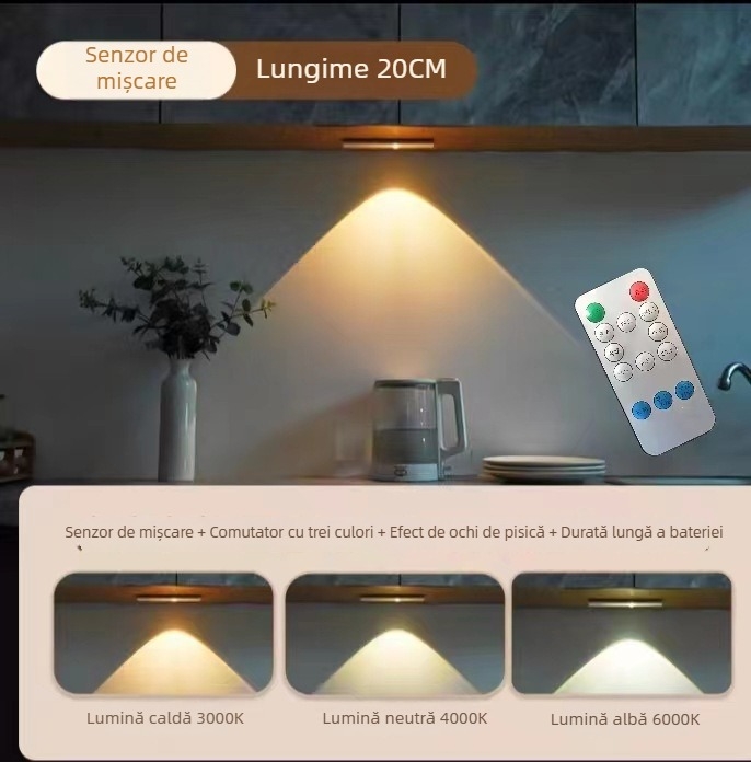 Lampă de noapte cu alimentare fără cablu, senzor inductiv, baterie încorporată, abajur din aluminiu, control inteligent