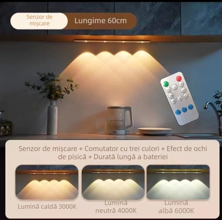 Lampă de noapte cu alimentare fără cablu, senzor inductiv, baterie încorporată, abajur din aluminiu, control inteligent