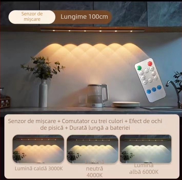 Lampă de noapte cu alimentare fără cablu, senzor inductiv, baterie încorporată, abajur din aluminiu, control inteligent