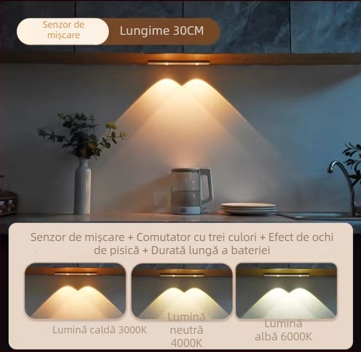 Lampă de noapte cu alimentare fără cablu, senzor inductiv, baterie încorporată, abajur din aluminiu, control inteligent