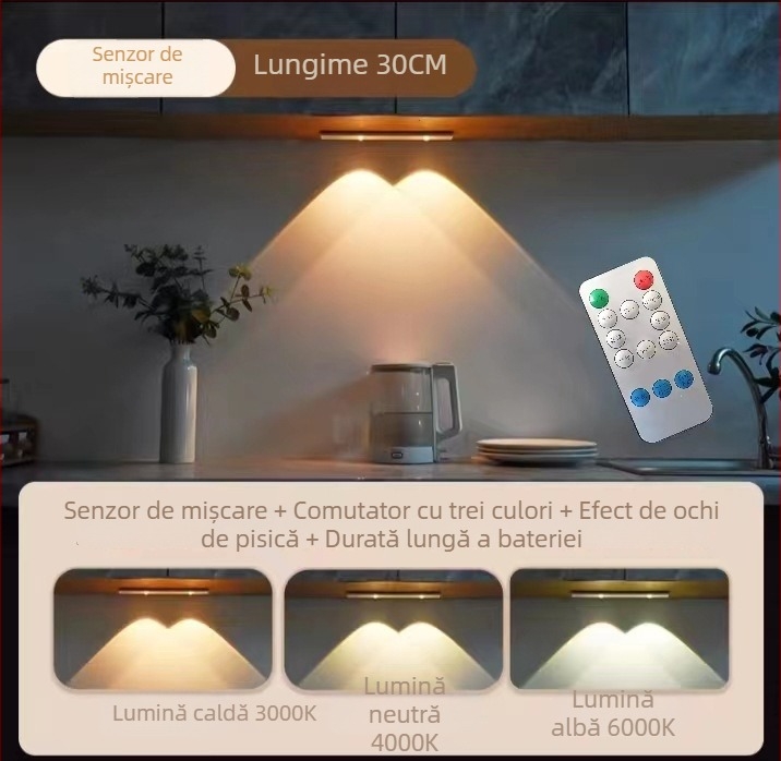 Lampă de noapte cu alimentare fără cablu, senzor inductiv, baterie încorporată, abajur din aluminiu, control inteligent