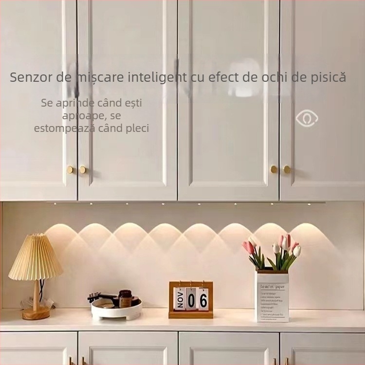 Lampă de noapte cu alimentare fără cablu, senzor inductiv, baterie încorporată, abajur din aluminiu, control inteligent