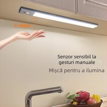 Lampă de noapte inteligentă ultra-subțire pentru dulapuri - LED, baterie încorporată, întrerupător inductiv, design geometric tridimensional