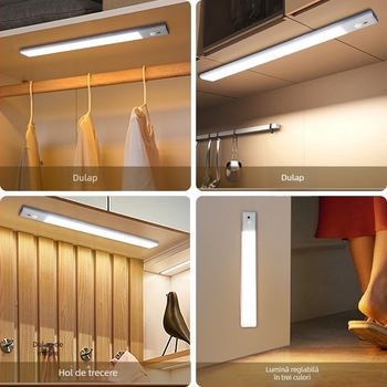Lampă de noapte inteligentă ultra-subțire pentru dulapuri - LED, baterie încorporată, întrerupător inductiv, design geometric tridimensional