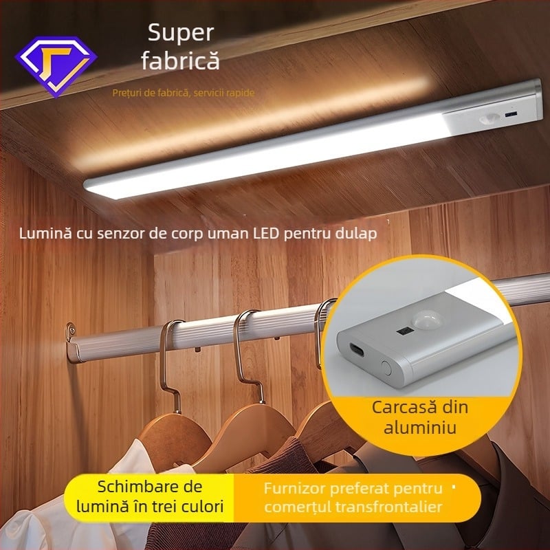 Lampă de noapte inteligentă ultra-subțire pentru dulapuri - LED, baterie încorporată, întrerupător inductiv, design geometric tridimensional