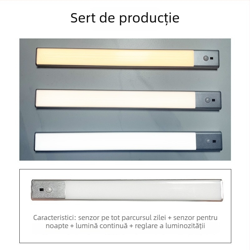 Lampă de noapte inteligentă ultra-subțire pentru dulapuri - LED, baterie încorporată, întrerupător inductiv, design geometric tridimensional