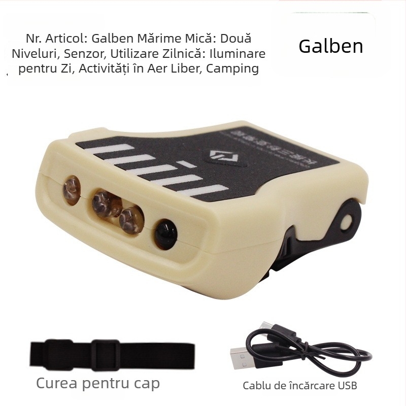 Lampă frontală pentru pescuit de noapte - LED reîncărcabil, întrerupător de inducție, corp din plastic, rază de până la 200–500 m