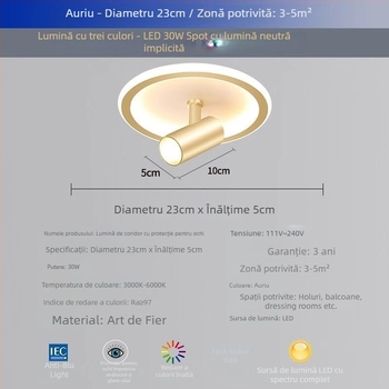 Lumină de plafon, LED modern minimalist, montaj pe suprafață, spot rotativ, corp din fier, abajur PVC, 220V, Certificat 3C