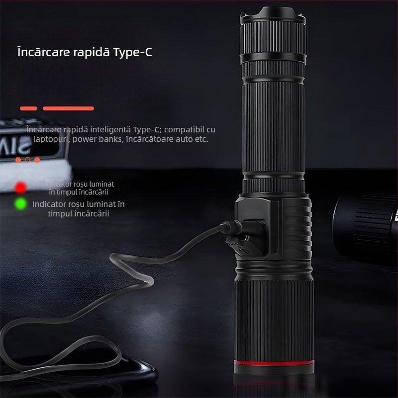 Lanternă de mână cu corp din aliaj de aluminiu, model G25-0921, rază de 50–100 m, impermeabil