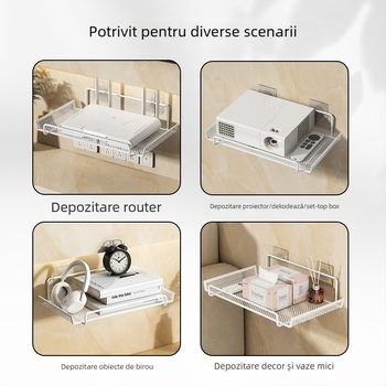 Raft de depozitare pentru router – pentru cămin, montaj pe perete, fără găuri, din oțel carbon, 1 nivel, pentru living