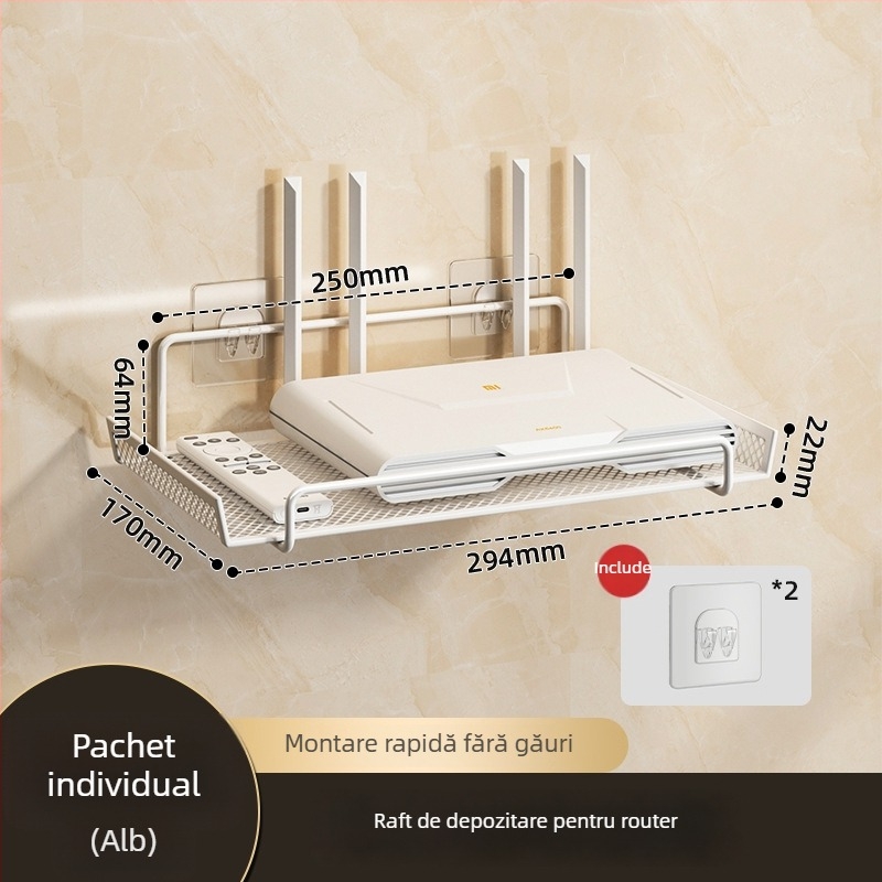 Raft de depozitare pentru router – pentru cămin, montaj pe perete, fără găuri, din oțel carbon, 1 nivel, pentru living