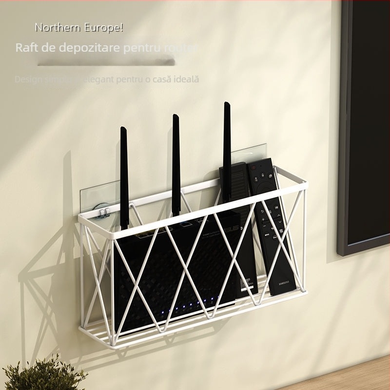 Suport de perete pentru router și set-top box - fără găuri, din oțel cu carbon, stil modern minimalist, montaj cu cârlig, 1 etaj, potrivit pentru bucătărie, dormitor, baie și sufragerie