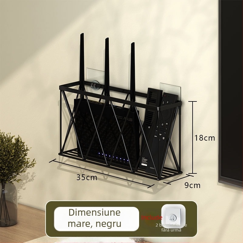 Suport de perete pentru router și set-top box - fără găuri, din oțel cu carbon, stil modern minimalist, montaj cu cârlig, 1 etaj, potrivit pentru bucătărie, dormitor, baie și sufragerie