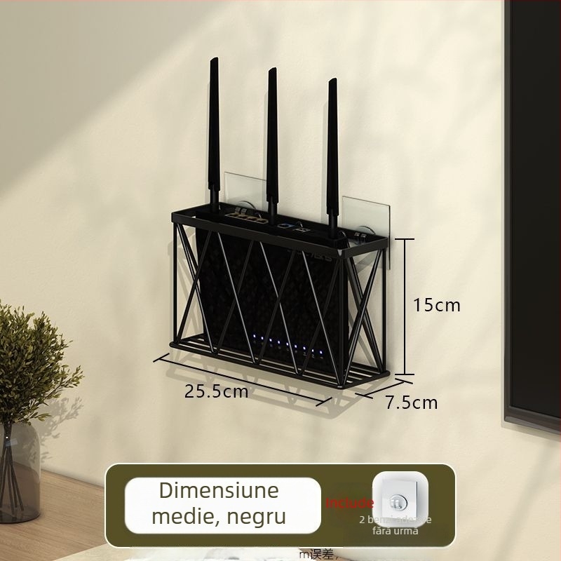 Suport de perete pentru router și set-top box - fără găuri, din oțel cu carbon, stil modern minimalist, montaj cu cârlig, 1 etaj, potrivit pentru bucătărie, dormitor, baie și sufragerie
