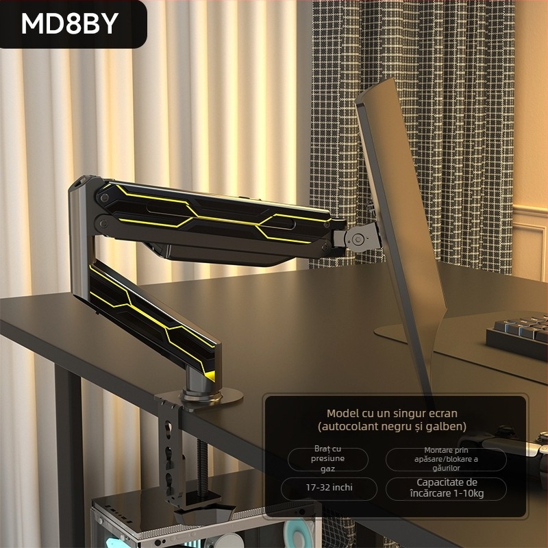 Md8 Braț monitor actualizat – oțel laminat la rece, compatibil cu ecrane 17–32 inchi, 3 kg, braț cantilever rotativ pentru birou