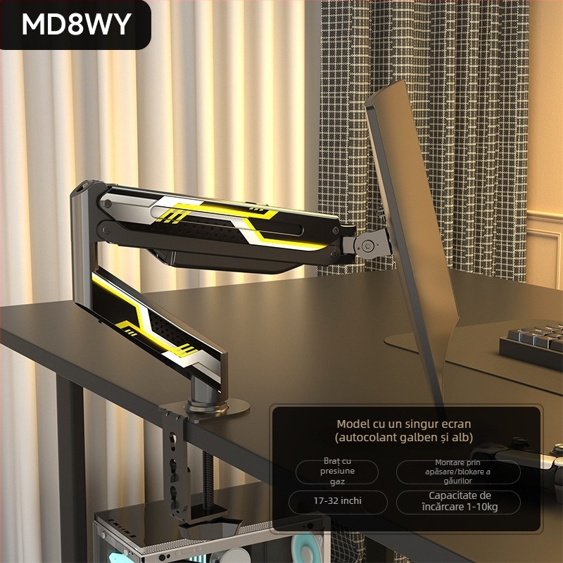 Md8 Braț monitor actualizat – oțel laminat la rece, compatibil cu ecrane 17–32 inchi, 3 kg, braț cantilever rotativ pentru birou
