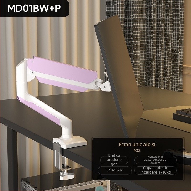 Md8 Braț monitor actualizat – oțel laminat la rece, compatibil cu ecrane 17–32 inchi, 3 kg, braț cantilever rotativ pentru birou