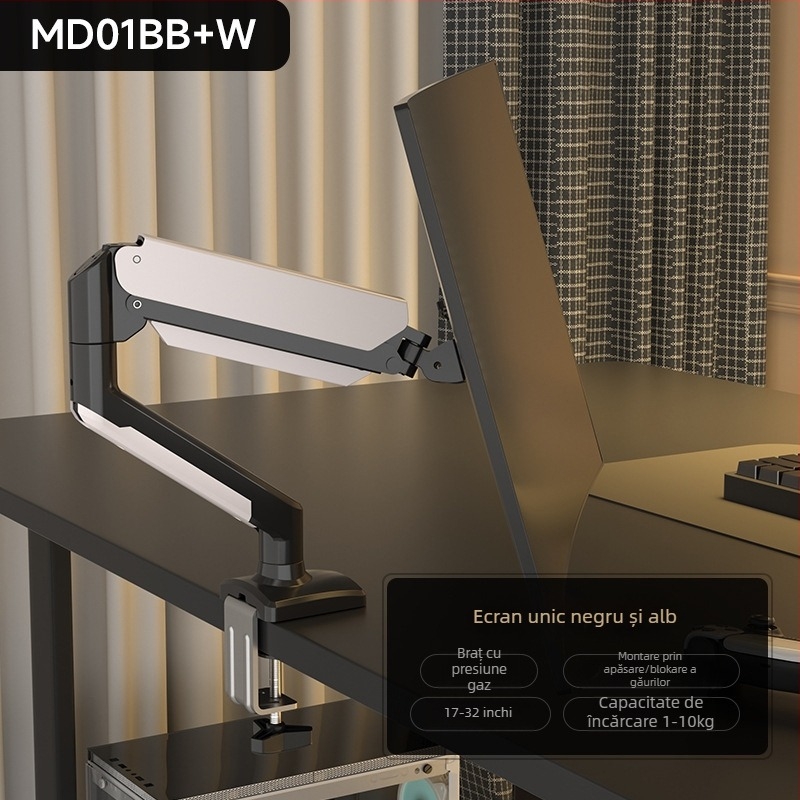 Md8 Braț monitor actualizat – oțel laminat la rece, compatibil cu ecrane 17–32 inchi, 3 kg, braț cantilever rotativ pentru birou