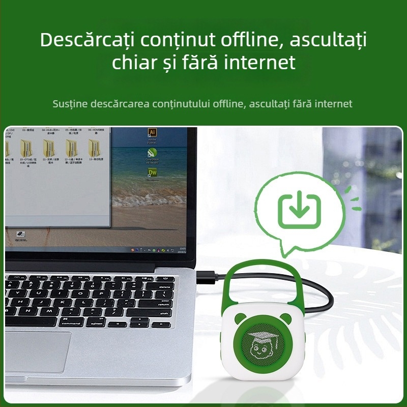 Mașină de povești portabilă pentru educație timpurie pentru copii, cu Bluetooth, înregistrare, baterie reîncărcabilă, memorie de 8GB+, corp din silicon