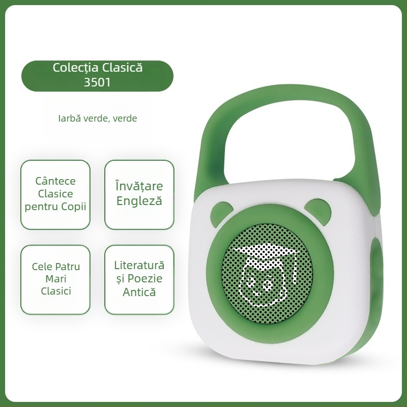 Mașină de povești portabilă pentru educație timpurie pentru copii, cu Bluetooth, înregistrare, baterie reîncărcabilă, memorie de 8GB+, corp din silicon