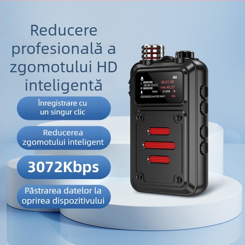 MP3 player cu înregistrare cu 3 microfoane, format WAV, timp înregistrare 5400, rază 10 m, USB 2.0