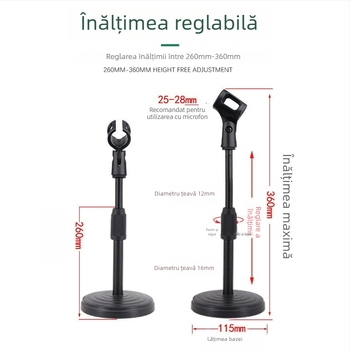 Stativ pentru microfon de birou cu bază din disc metalic greu, înălțime reglabilă, compatibil cu microfoanele condensatoare, MILESNG ZM02