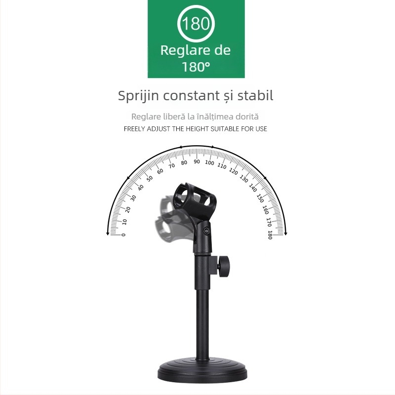 Stativ pentru microfon de birou cu bază din disc metalic greu, înălțime reglabilă, compatibil cu microfoanele condensatoare, MILESNG ZM02