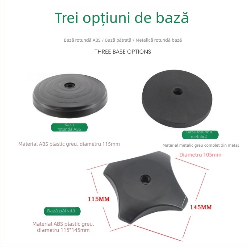 Suport de birou pentru telefon și microfon cu iluminare reglabilă pentru streaming live, bază circulară, structură din țeavă metalică.