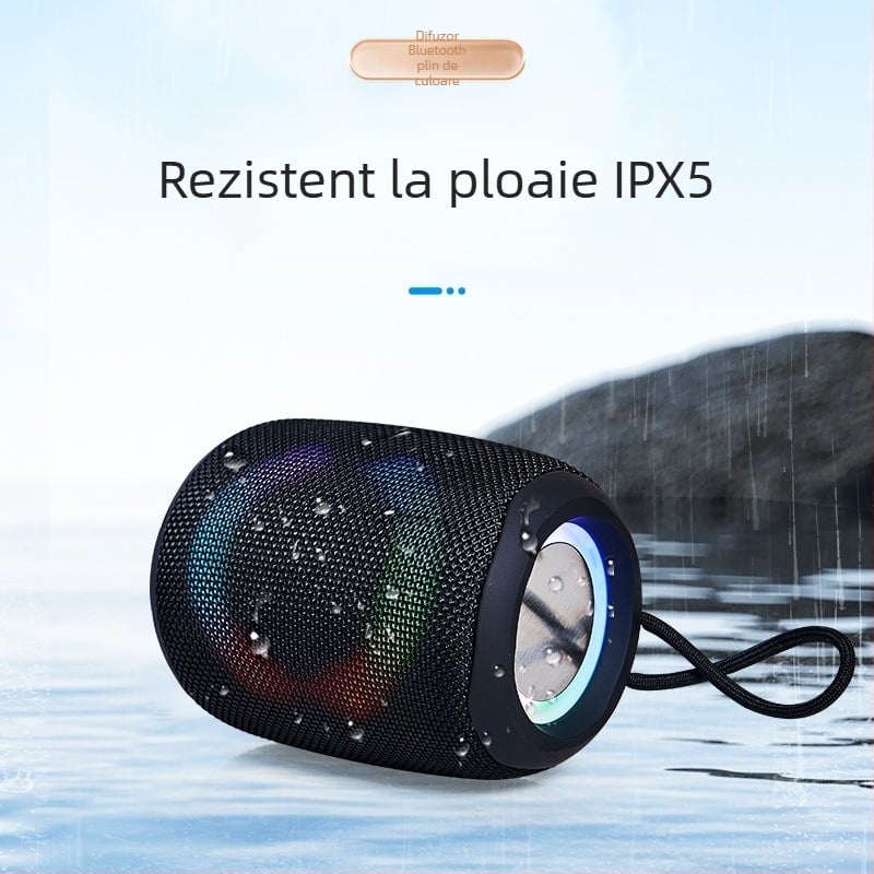 Difuzor Bluetooth portabil cu driveuri duale, Bluetooth 5.3, IPX5 rezistent la apă, 5W putere, baterie încorporată 1000–1200 mAh, frecvență 100 Hz–20 kHz