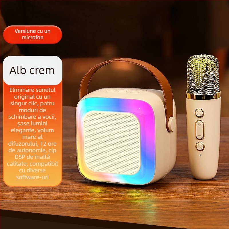 Boxă karaoke Bluetooth portabil cu baterie încorporată (Bluetooth 5.0, IPX7, 5W, interval de frecvență 100 Hz–20 kHz, 800–1000 mAh)