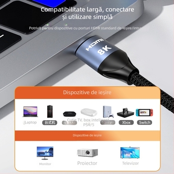Cablu HDMI, versiunea 2.1, suport 8K, lungime 10 m, conductori din cupru, contacte placate cu aur