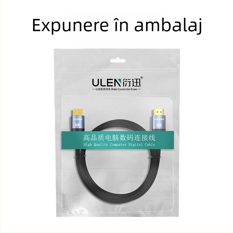 Cablu HDMI, versiunea 2.1, suport 8K, lungime 10 m, conductori din cupru, contacte placate cu aur