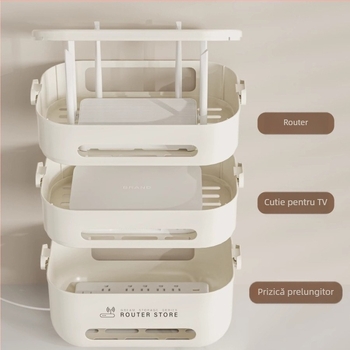 Cutie de depozitare a cablurilor pentru router Wi‑Fi și decodor TV — organizator de birou, plastic PP, design modern minimalist