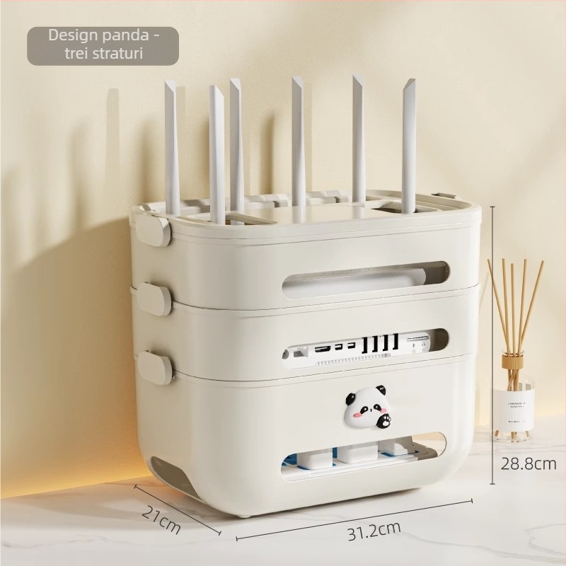 Cutie de depozitare a cablurilor pentru router Wi‑Fi și decodor TV — organizator de birou, plastic PP, design modern minimalist