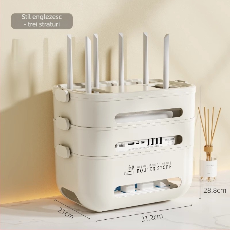 Cutie de depozitare a cablurilor pentru router Wi‑Fi și decodor TV — organizator de birou, plastic PP, design modern minimalist