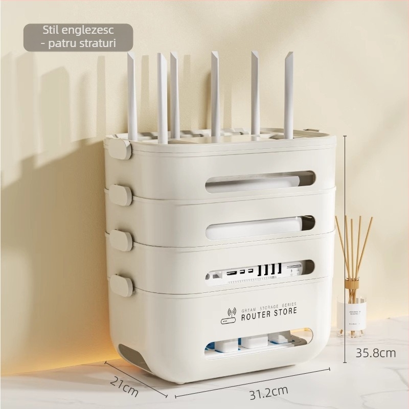 Cutie de depozitare a cablurilor pentru router Wi‑Fi și decodor TV — organizator de birou, plastic PP, design modern minimalist