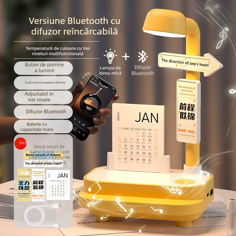 Lampă de noapte cu sunet Bluetooth, creativă pentru dormitor, lampă de nopți cu două funcții, 3 temperaturi de culoare, baterie 1200Ah, 5V/2A