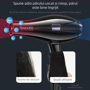 Uscător de păr pentru uz casnic - motor AC cu perii 1700W, ioni negativi și îngrijire cu temperatură constantă, aer rece/caldu, 220V