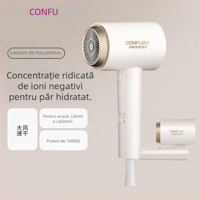 Uscător de păr Confu KF-3153 cu ioni negativi, pliabil, 1600W, 220V, aer cald și rece