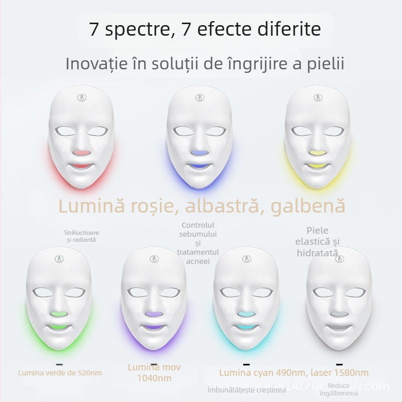 Dispozitiv facial cu LED pentru rejuvenare – Rejuvenarea pielii cu terapie LED; Baterie încorporată 800–1000 mAh; Utilizare acasă; IPX0; Instrument de fizioterapie