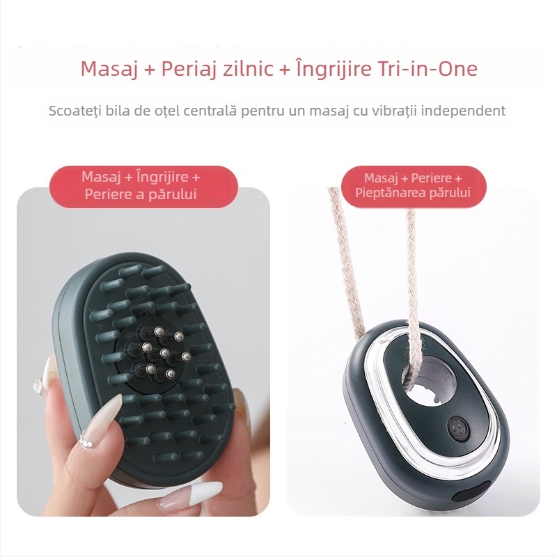 Pieptene electric pentru scalp cu dozator de lichid și masaj cu bilă rulantă – aplicator pentru ulei esențial pentru îngrijirea părului, model KL-5885B, greutate 109 g, include pieptene de masaj, manual, cablu de încărcare