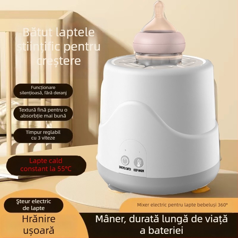 Amestecător electric pentru lapte bebeluți, încălzire la 55°C, încărcare USB, amestecare în 3 trepte, încălzire rapidă