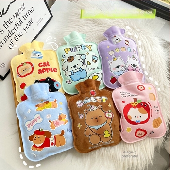 Borcă de apă caldă umplută cu apă – catifea Teddy, stil desen animat, pentru mâini, picioare și stomac, încălzire prin injecție de apă, 38 g